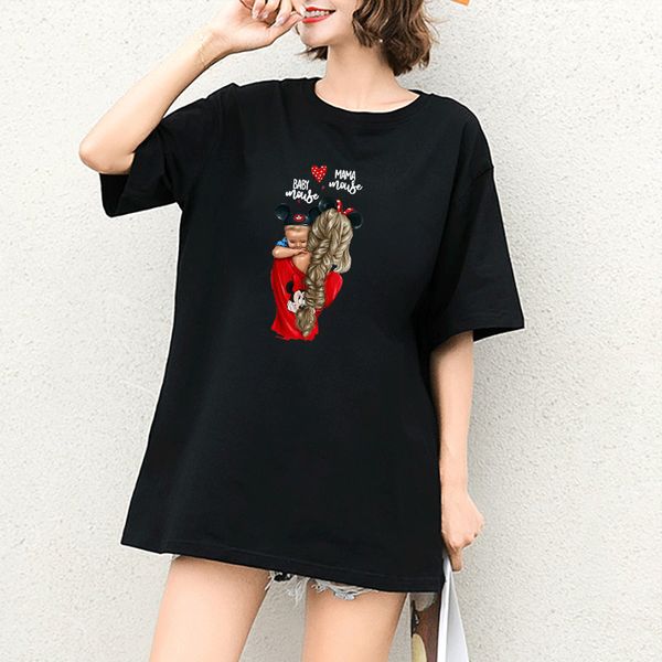 

Women Designer T Shirts Ladys Baby and Mama Print T-shirts Ladys Fashion Summner Love Heart Print Tops Womens Breathable Tees Black Color