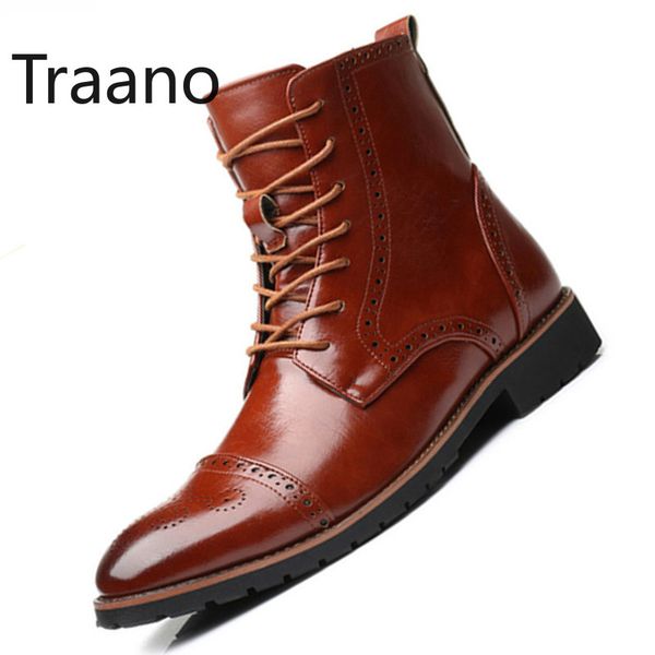 

quality 2020 men boots classic men pointed toe boots leather boot outdoor non-slip ankle retro mans footwear 38-48, Black