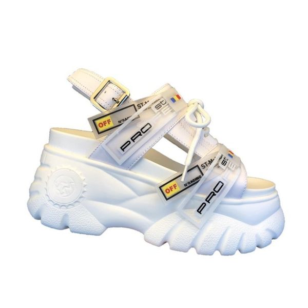

2019 summer chunky sandals women 8cm wedge high heels shoes female buckle platform leather casual summer slippers woman sandal cs02, Black
