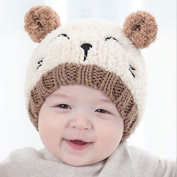 

new children's boys' and boys' winter cute bear set with earflaps hat baby baby cap hat ear protection cap plush bear, Blue;gray