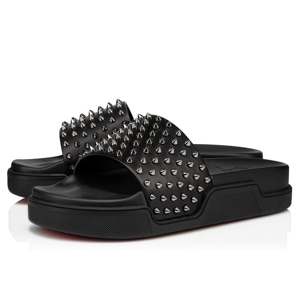 

men's pool slide slippers slip on spiked red sole sandal rubber shoes pools fun sport slides slider slip-on flop platform comfortable r, Black