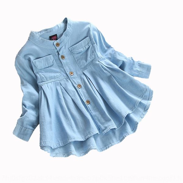 

jymoj autumn girls' long-sleeved short skirt clothing shirt children's baby's skirt children's stand collar cotton denim, White;black