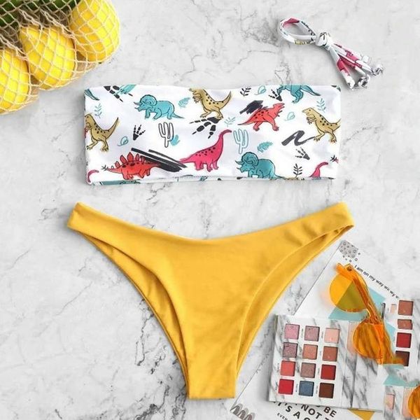 

2020 new fashion dinosaur print bikini set swimsuit high waist bathing suit swimwear women beach wear bikinis, White;black