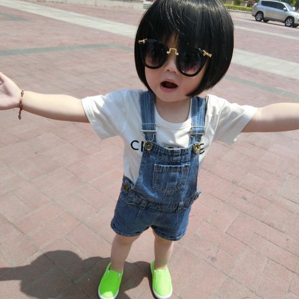 

stw31 baby belt jumpsuit body jumpsuit boys' and girls' denim shorts baby's one-piece pants 2 korean style fashionable all-ma, Blue