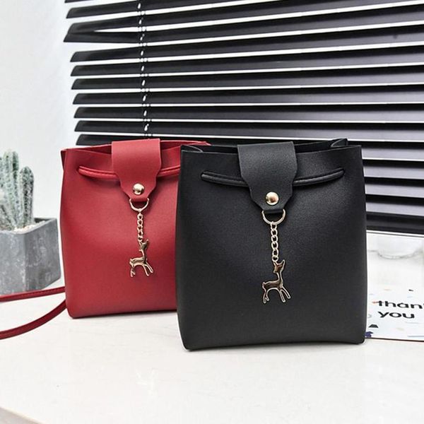 

women bag elegant deer pendant pu shoulder satchel crossbody bag bucket bag purses plain and handbags
