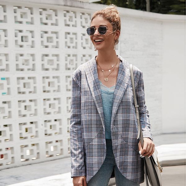 

2019 New lady long sleeve plaid business suit jacket for autumn winter