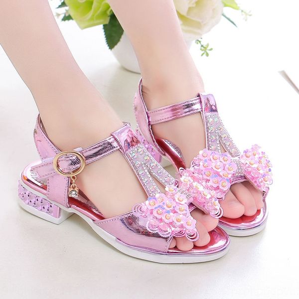 

8pg8p girls' sandals 2020 new style rhinestone children's high-heeled sandals and high heels soft-soled princess shoes high-heeled, Black;red