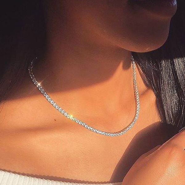 

4mm silver color iced out tennis chain hip hop necklcae micro pave cz stone bling zircon chokers necklaces 1 row women jewelry
