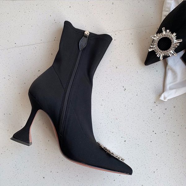 

designer womens boots luxury black sun flower rhinestones high heels stretch socks boot with box size 35-40