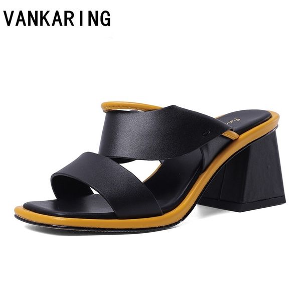 

fashion women sandals comfortable geuine leather thick high heels women's casual beach slippers summer platform sandal plus size, Black