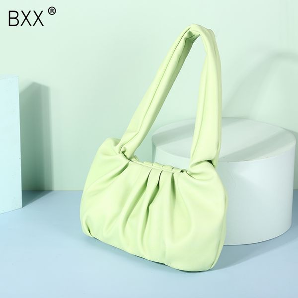 

bxx] solid color pu leather pleated bags for women 2020 autumn simple design shoulder handbags female travel bag hn993