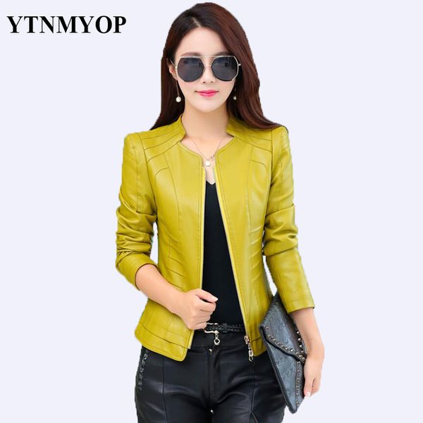

2020 women spring leather jacket black plus size s-3xl female clothing outerwear mandarin collar long sleeve short leather coat