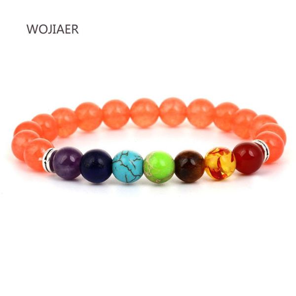 

wojiaer 7 chakra bracelets men women black onyx healing balance prayer natural stone beads colorful yoga strand bangles zbm063