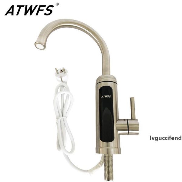

atwfs tankless water heater kitchen faucet 220v water tap bathroom instant heaters stainless steel with temperature display t200424