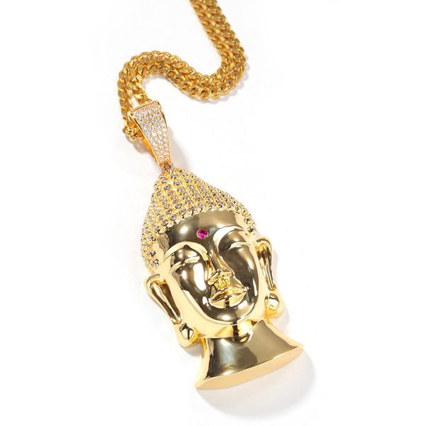 

classic big buddhism sakyamuni pendant necklace with rope chain gold silver color men's hip hop jewelry for boy gift