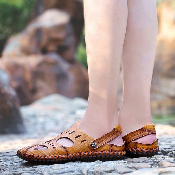

summer hombre sandalle zandalias beach sandles outdoor homme masculino sandalen herren roman safety mens sandalet leather cuero, Black