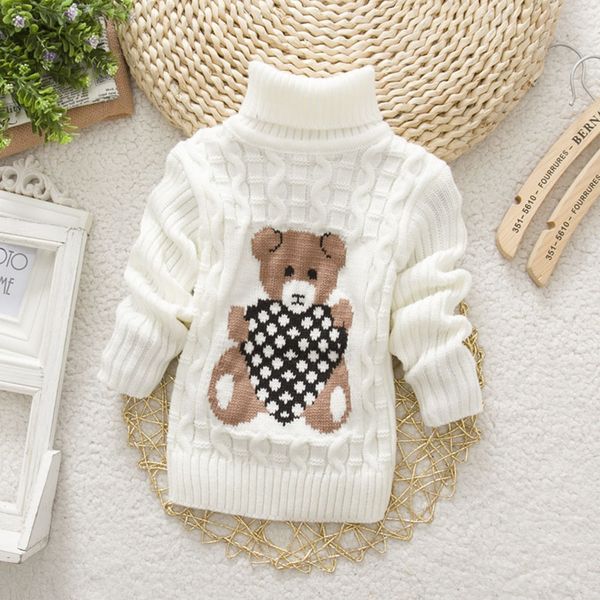 

boys ' and girls' cartoon bear cute children's cartoon base turtleneck bulky sweater multicolor sweater, Blue