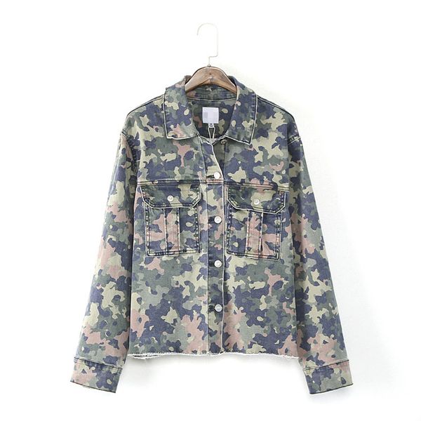 

women's jackets autumn women fashion loose single breasted water wash camouflage casual jacket female trendy tassel style outerwear, Black;brown