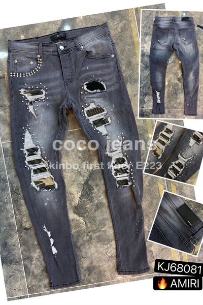 

wholesale-mens ripped skinny straight slim elastic denim fit biker jeans pants long pants stylish straight slim fit jeans ~~sr61#, Blue