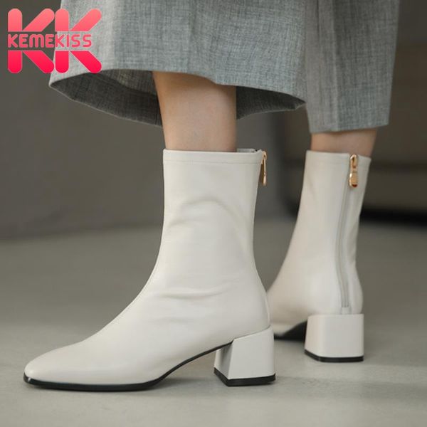 

kemekiss woman high heel boots real leather thick heel winter shoes woman fashion elegant ankle boots size 34-39, Black