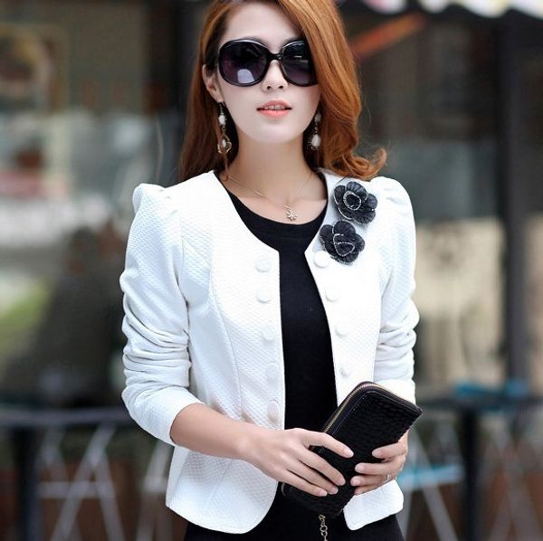 

women blazers 2020 autumn ladies coats jackets plus size l~4xl,5xl flower brooch chaqueta mujer woman jaqueta blazer feminino, White;black