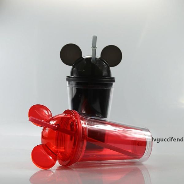 

8colors 15oz acrylic tumbler with dome lid plus straw double wall clear plastic tumblers with mouse ear reusable cute drink cup