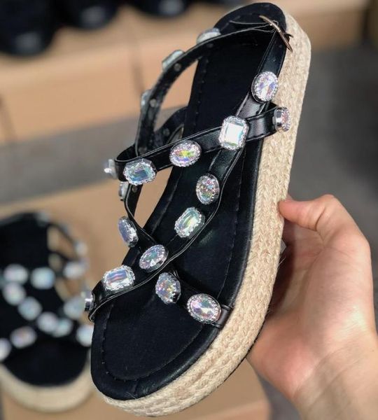 

designer new products women's rhinestone leather platform sandals women's summer sandals and slippers sandals party shoes, Black