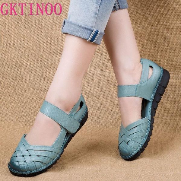 

gktinoo 2020 summer new soft bottom flat genuine leather women shoes personality hollow women sandals retro handmade sandals, Black