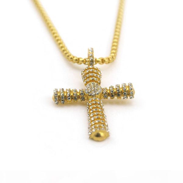 

мужского bling iced out крест ожерелье позолоченного hip hop стразы кристалл кубинской звено цепь мужчина ювелирные изделия ожерелье, Silver