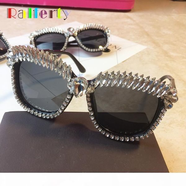 

ralferty womens crystal sunglasses handmade rhinestone sun glasses uv400 black eyewear accessories black g022, White;black