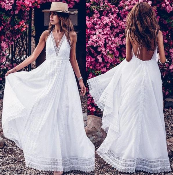 

summer maxi dress women solid color deep v-neck sleeveless spaghetti strap backless high long sundress vestidos, Black;gray