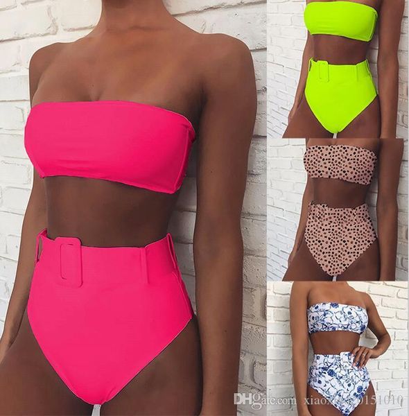 

2020 bikini swimwear women halter push up bikini set swimsuit female floral print bandage biquini bathing suit 657, White;black