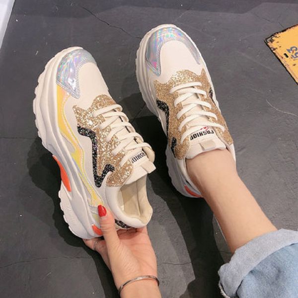 

women's shoes leather surface 2020 autumn new student casual sports shoes women thick bottom increased, Black
