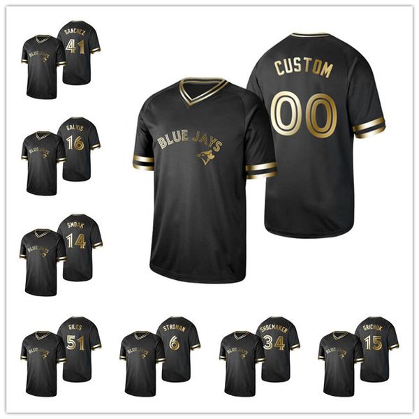 

toronto blue jays men women youth 27 vladimir guerrero jr. 22 chase anderson black golden baseball jersey
