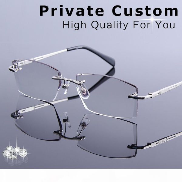 

new tinted lenses myopia and reading glasses diamond cutting rimless prescription glasses for man anti-fatigue spectacles, Silver