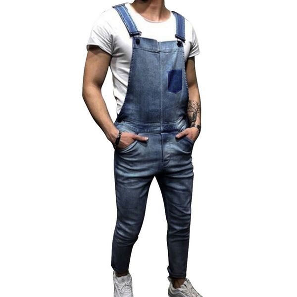 

2020 men vintage jeans distressed denim bib overalls male suspender cowboy pants 2020 men casual patchwork jeans jumpsuits, Blue