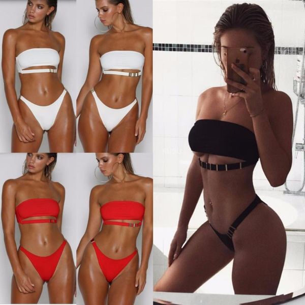 

two piece dress womens swimwear arrivals summer girls fashion black white red metail detailed sets swimsuits