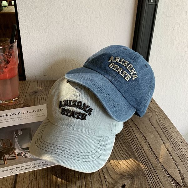 

korean ins denim baseball embroidered baseball cap children' summer korean letter embroidery casual all-match cap male couple, Blue;gray