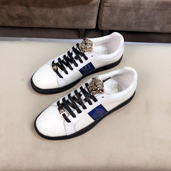 

2020o new high-end men's leather print youth low-casual tide shoes, high-quality fashionable outdoor sports shoes, size: 38-451, Black