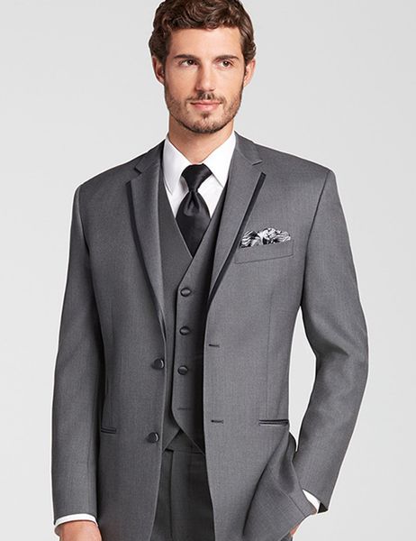 Tek Breasted Gri tailcoat Damat erkekler smokin Notch Yaka Groomsmen Man Erkek Düğün Suits (Ceket + Pantolon + Vest) uyacak