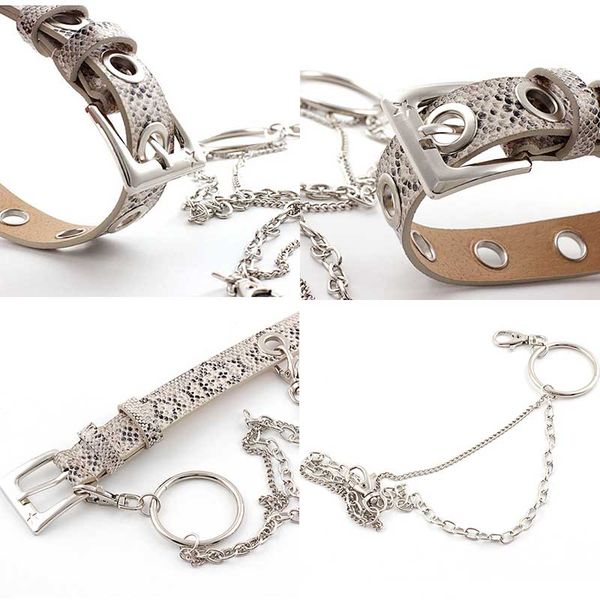 

new punk style leopard print snake corns belt ring chain air eye belt print single row hole eyelet chain decorative waistband, Black;brown