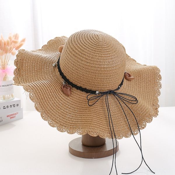 

all-match foldable women's sunscreen beach korean straw straw hat style big wave skirt hat leather rope woven, Blue;gray