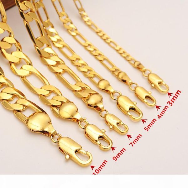 

mens women's solid gold gf 3 4 5 6 7 9 10 12mm width select italian figaro link chain necklace bracelet fashion jewelry wholesale, Silver