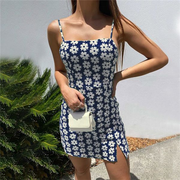 

summer split shoulder straps slip party dress daisy floral print mini skirts seyx bodycone slim dresses women fashion clothes will and sandy, White;black