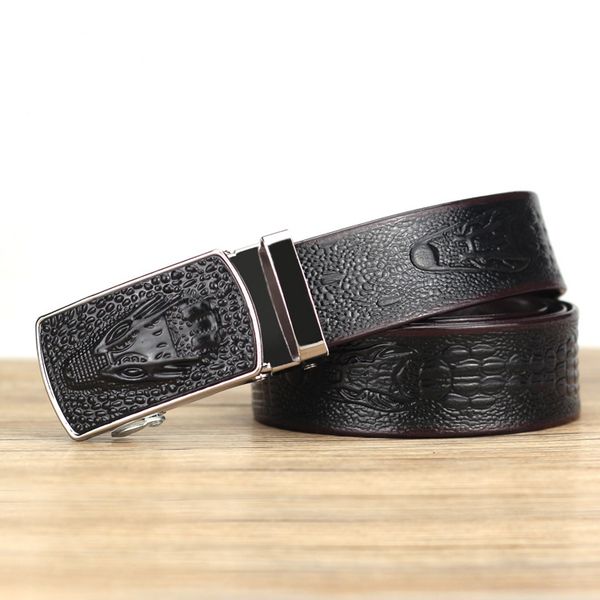 

men belts luxury genuine leather crocodile pattern designer bitter man buckle real cow skin wide girdle for jeans male, Black;brown