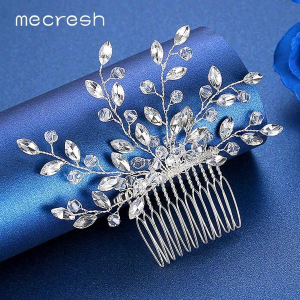 

mecresh elegant marquise shape crystal wedding hair combs handmade leaf hair ornaments bridal headpieces accessories fs254, Golden;silver
