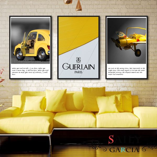 

modern aircraft car landscape print posters yellow background quotes art canvas painting nordic kids room decor wall art picture