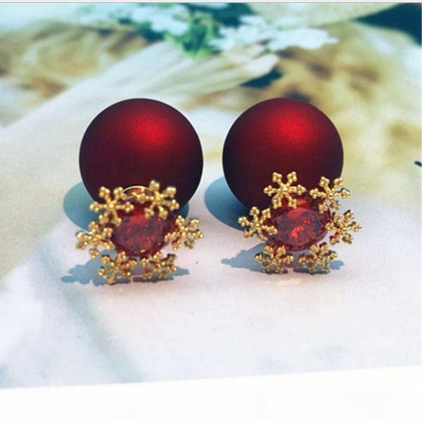

korean fashion s925 sterling silver christmas snowflake pearl double-sided earrings female models simple pearl earrings female models, Golden
