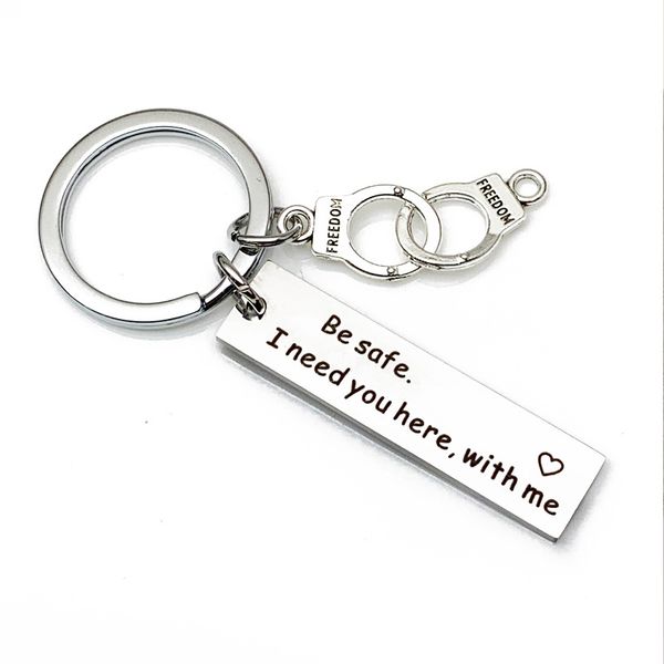 

keyring man simple key chain holder letter woman silver color stainless keychain handcuffs pendant accessories porte clef