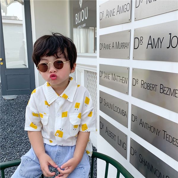 

xll 2020 new male and female cartoon short-sleeved base shirt casual children's shirt children's clothing korean style fashion, White;black